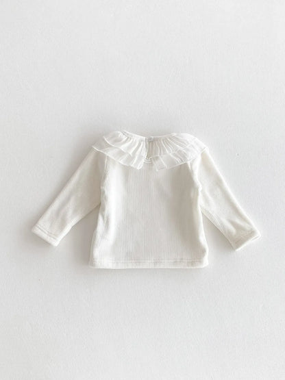 長袖Tシャツ ベビートップス ダブルラッフル襟裏フリース長袖Tシャツブラウス【mh0008206】