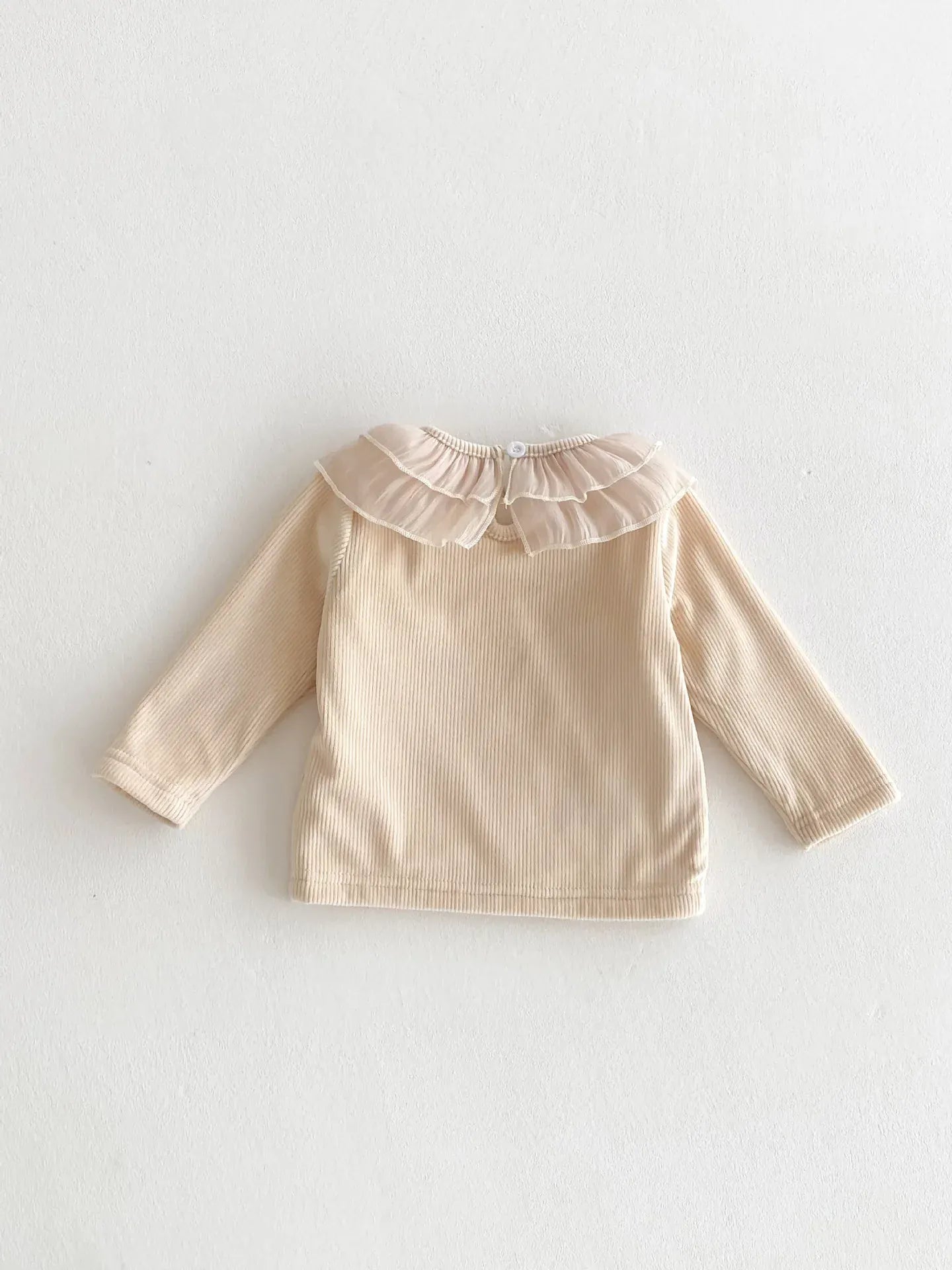 長袖Tシャツ ベビートップス ダブルラッフル襟裏フリース長袖Tシャツブラウス【mh0008206】