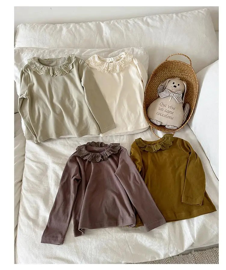 長袖Tシャツ キッズトップス ラッフルレース襟長袖Tシャツ【mh0008241】