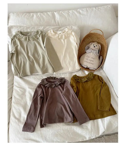 長袖Tシャツ キッズトップス ラッフルレース襟長袖Tシャツ【mh0008241】