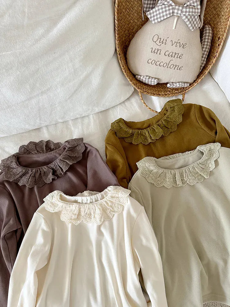 長袖Tシャツ キッズトップス ラッフルレース襟長袖Tシャツ【mh0008241】