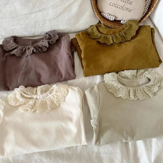 長袖Tシャツ キッズトップス ラッフルレース襟長袖Tシャツ【mh0008241】