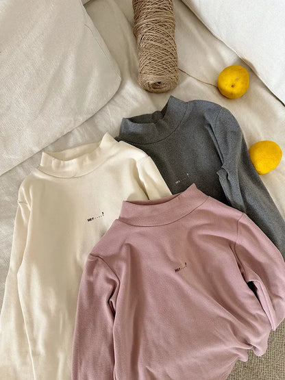 長袖Tシャツ キッズトップス ハイネックボトルネックワンポイント長袖Tシャツ【mh0008244】