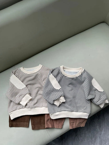 長袖Tシャツ ベビートップス ボーダー肘パッチ長袖Tシャツ【mh0008267】