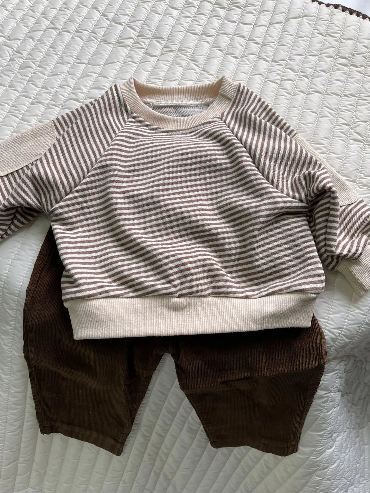 長袖Tシャツ ベビートップス ボーダー肘パッチ長袖Tシャツ【mh0008267】