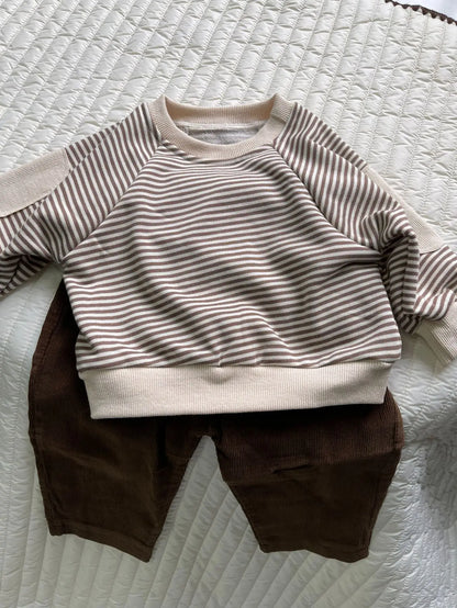 長袖Tシャツ ベビートップス ボーダー肘パッチ長袖Tシャツ【mh0008267】