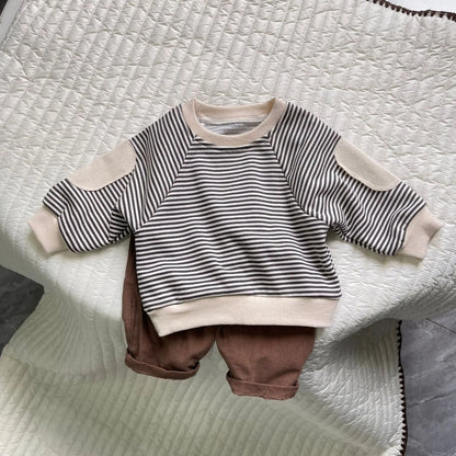 長袖Tシャツ ベビートップス ボーダー肘パッチ長袖Tシャツ【mh0008267】