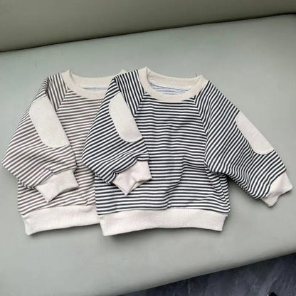 長袖Tシャツ ベビートップス ボーダー肘パッチ長袖Tシャツ【mh0008267】