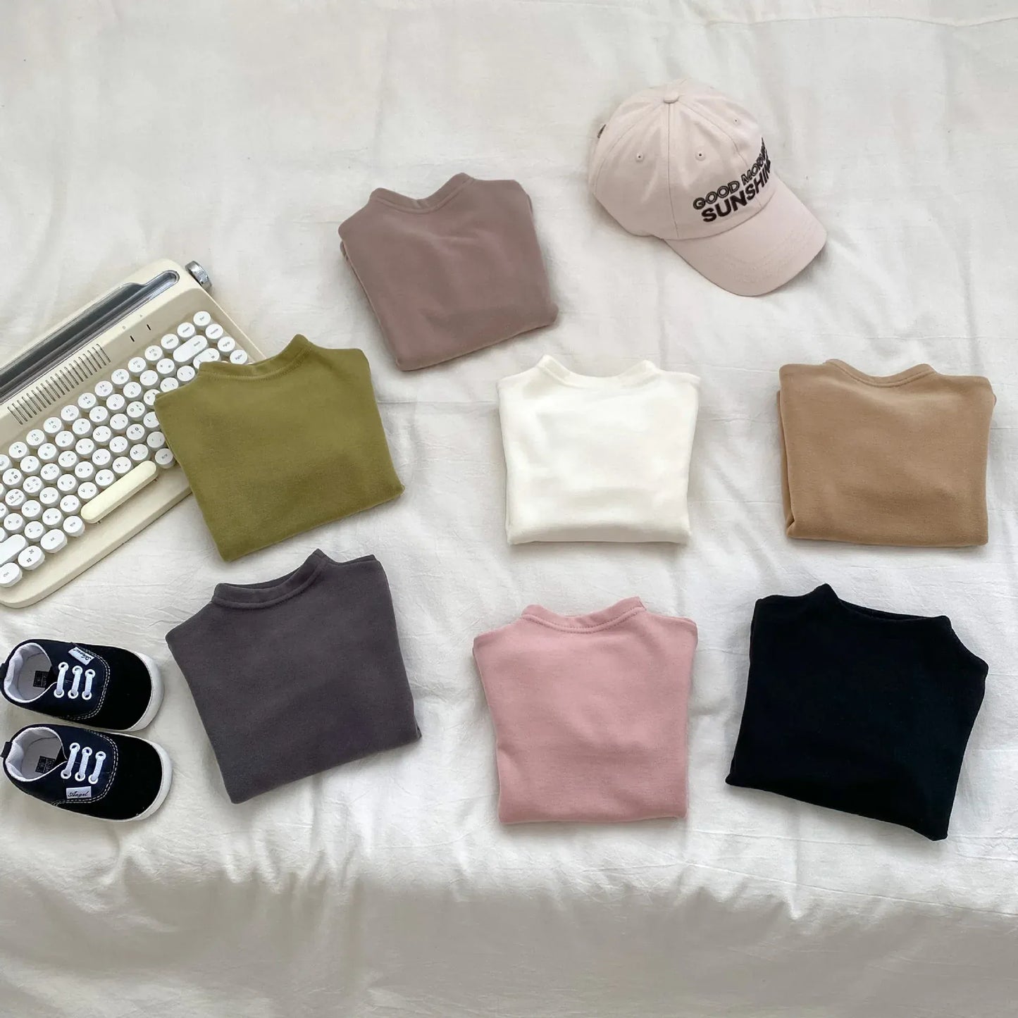 長袖Tシャツ ベビーキッズトップス シンプルベーシックハイネックボトルネック長袖Tシャツ【mh0008364】