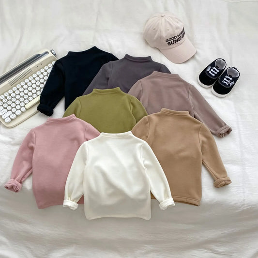 長袖Tシャツ ベビーキッズトップス シンプルベーシックハイネックボトルネック長袖Tシャツ【mh0008364】