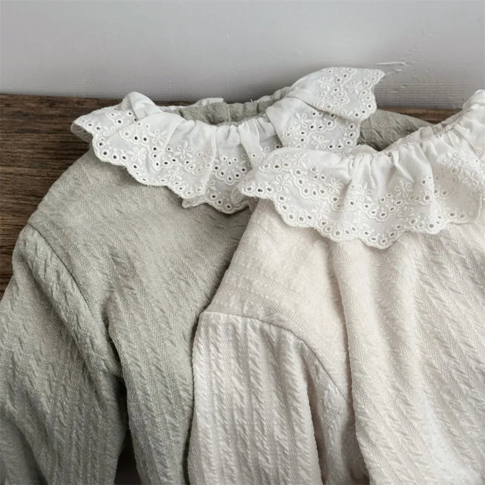 長袖Tシャツ ベビートップス レースラッフル襟裏フリース長袖Tシャツ【mh0008492】