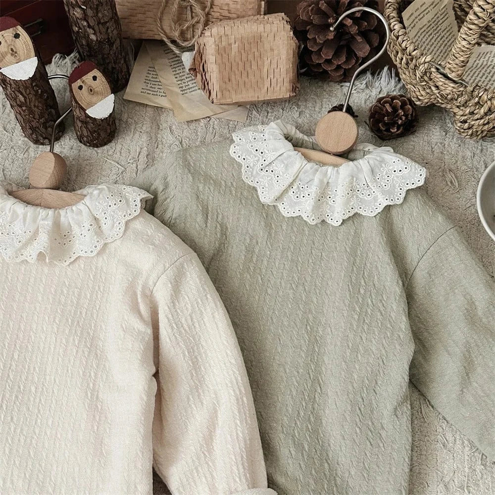 長袖Tシャツ ベビートップス レースラッフル襟裏フリース長袖Tシャツ【mh0008492】