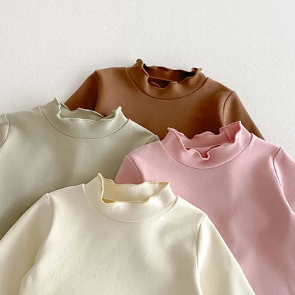 長袖Tシャツ ベビートップス ハイネックフリル長袖シンプルTシャツ【mh0008521】