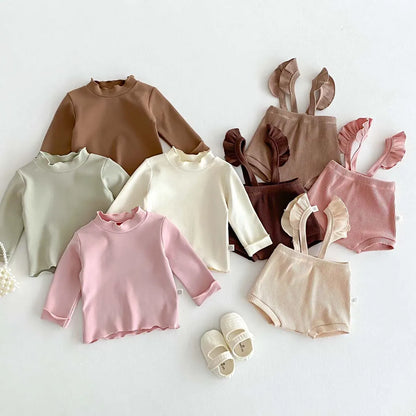 長袖Tシャツ ベビートップス ハイネックフリル長袖シンプルTシャツ【mh0008521】