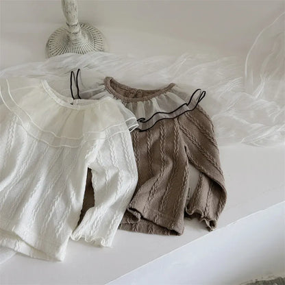 長袖Tシャツ ベビートップス シフォンラッフルフリル襟長袖Tシャツ【mh0008537】