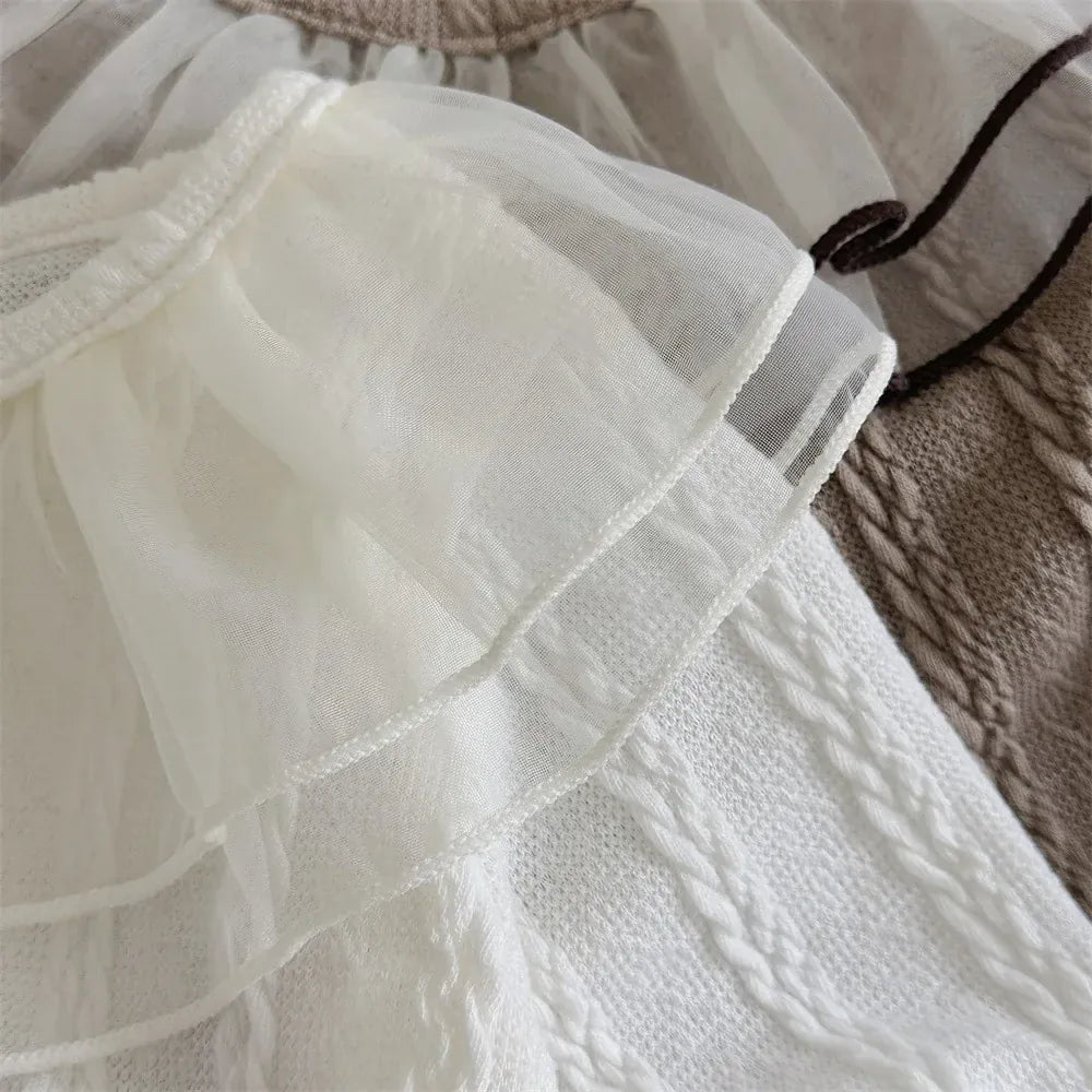 長袖Tシャツ ベビートップス シフォンラッフルフリル襟長袖Tシャツ【mh0008537】