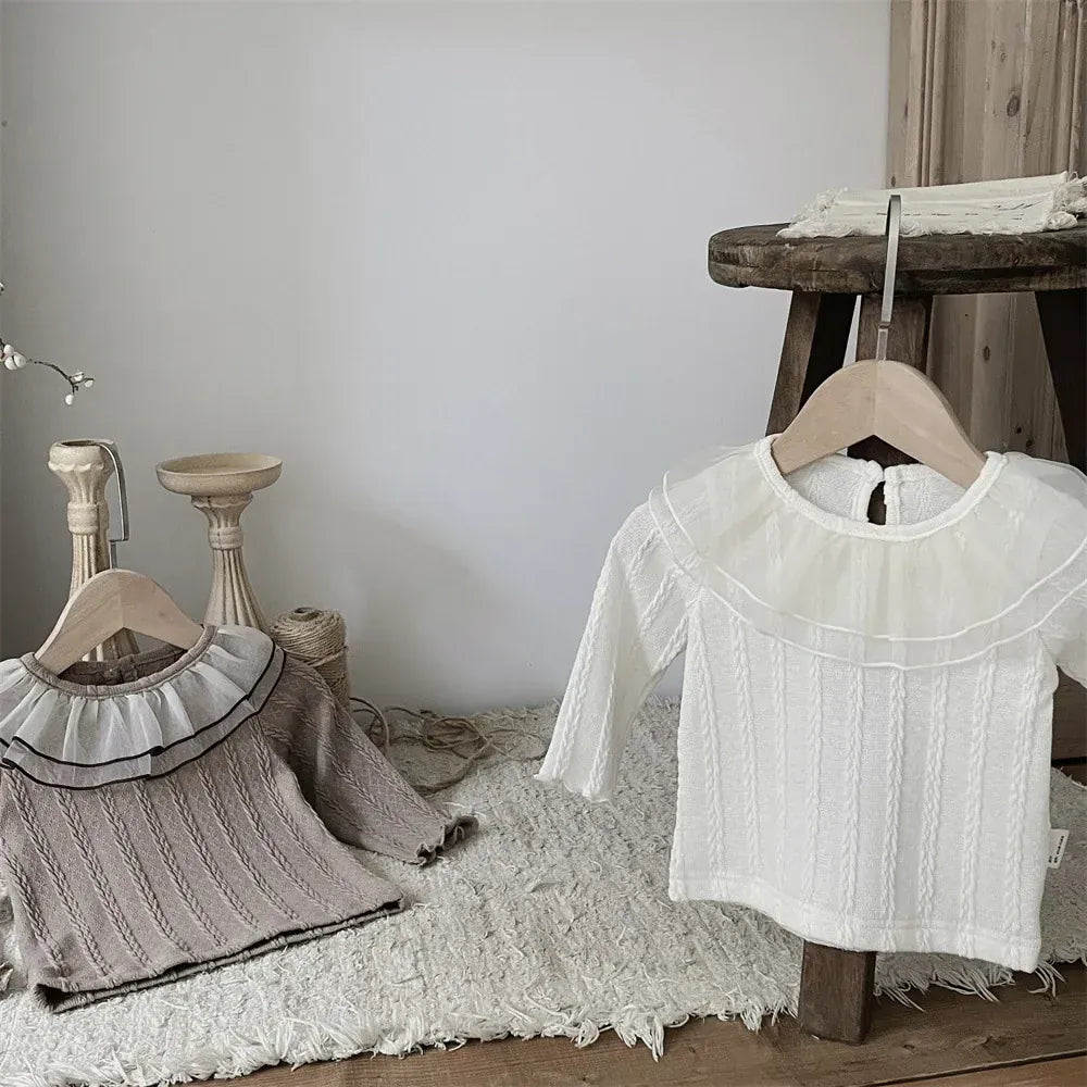 長袖Tシャツ ベビートップス シフォンラッフルフリル襟長袖Tシャツ【mh0008537】