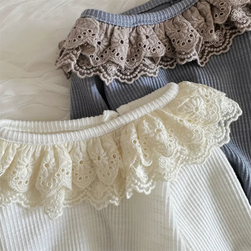 長袖Tシャツ ベビートップス レースラッフルフリル長袖Tシャツ【mh0008540】