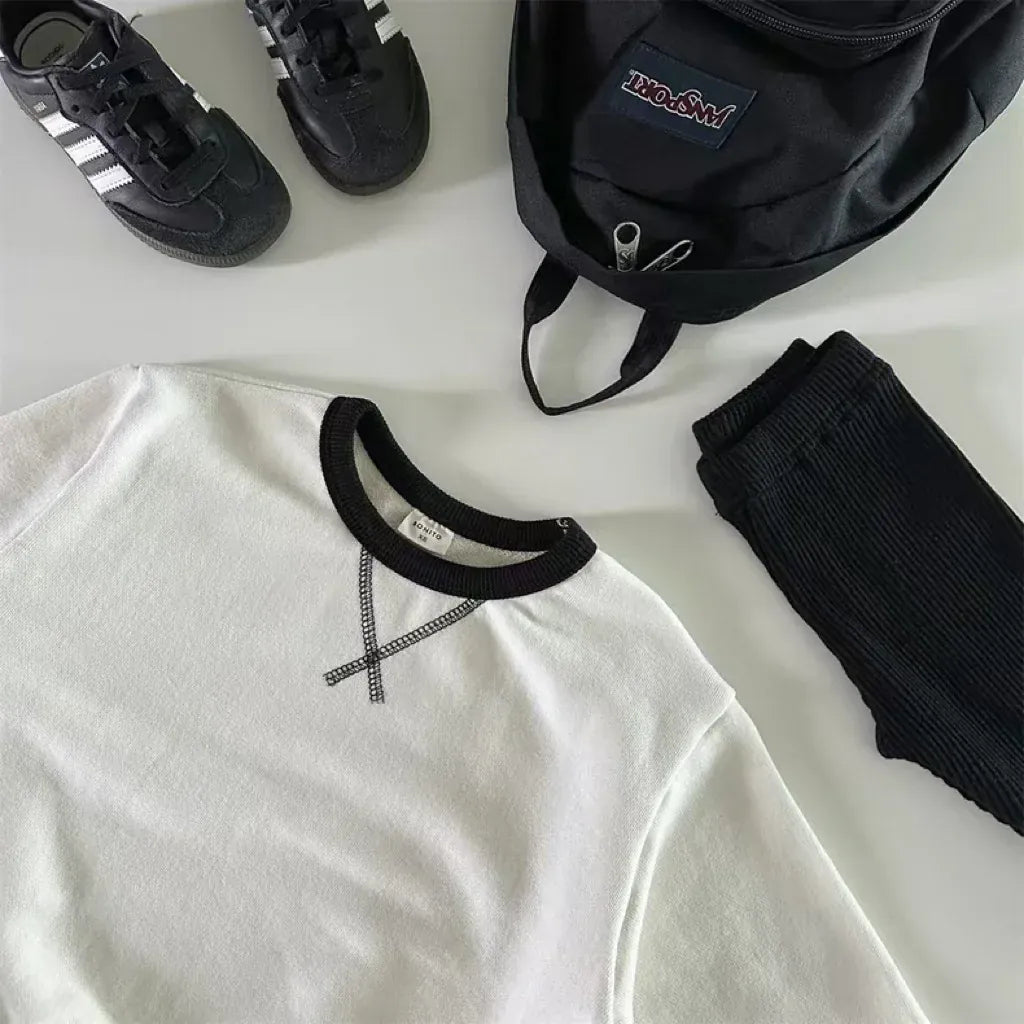 長袖Tシャツ ベビートップス シンプルステッチ長袖スウェットTシャツ【mh0008549】