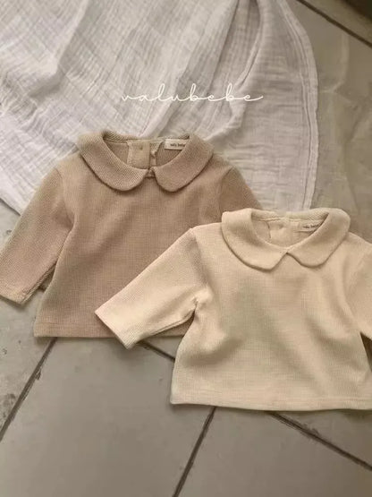 長袖Tシャツ ベビートップス シンプル丸襟長袖Tシャツブラウス【mh0008573】