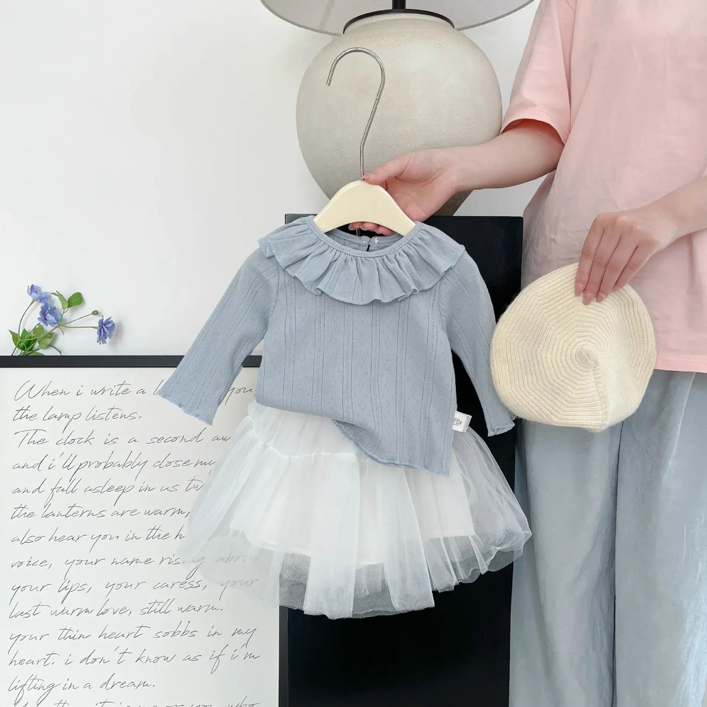 長袖Tシャツ ベビートップス ラッフルフリル襟長袖Tシャツ【mh0008688】