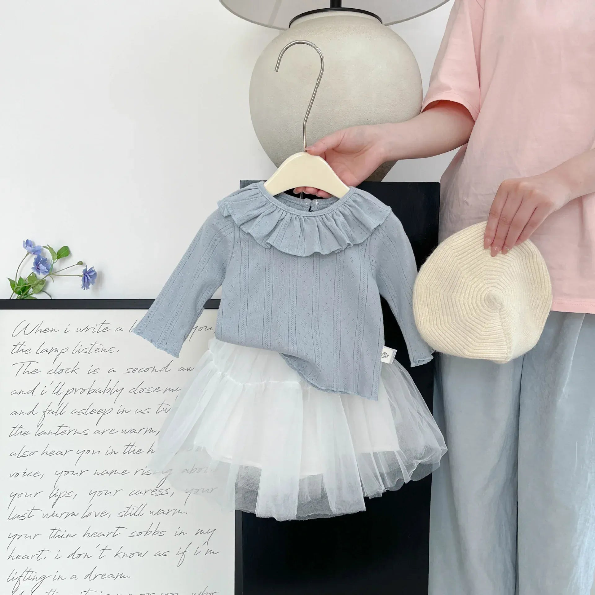 長袖Tシャツ ベビートップス ラッフルフリル襟長袖Tシャツ【mh0008688】