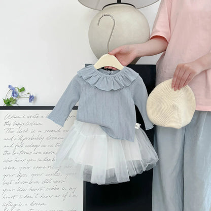 長袖Tシャツ ベビートップス ラッフルフリル襟長袖Tシャツ【mh0008688】