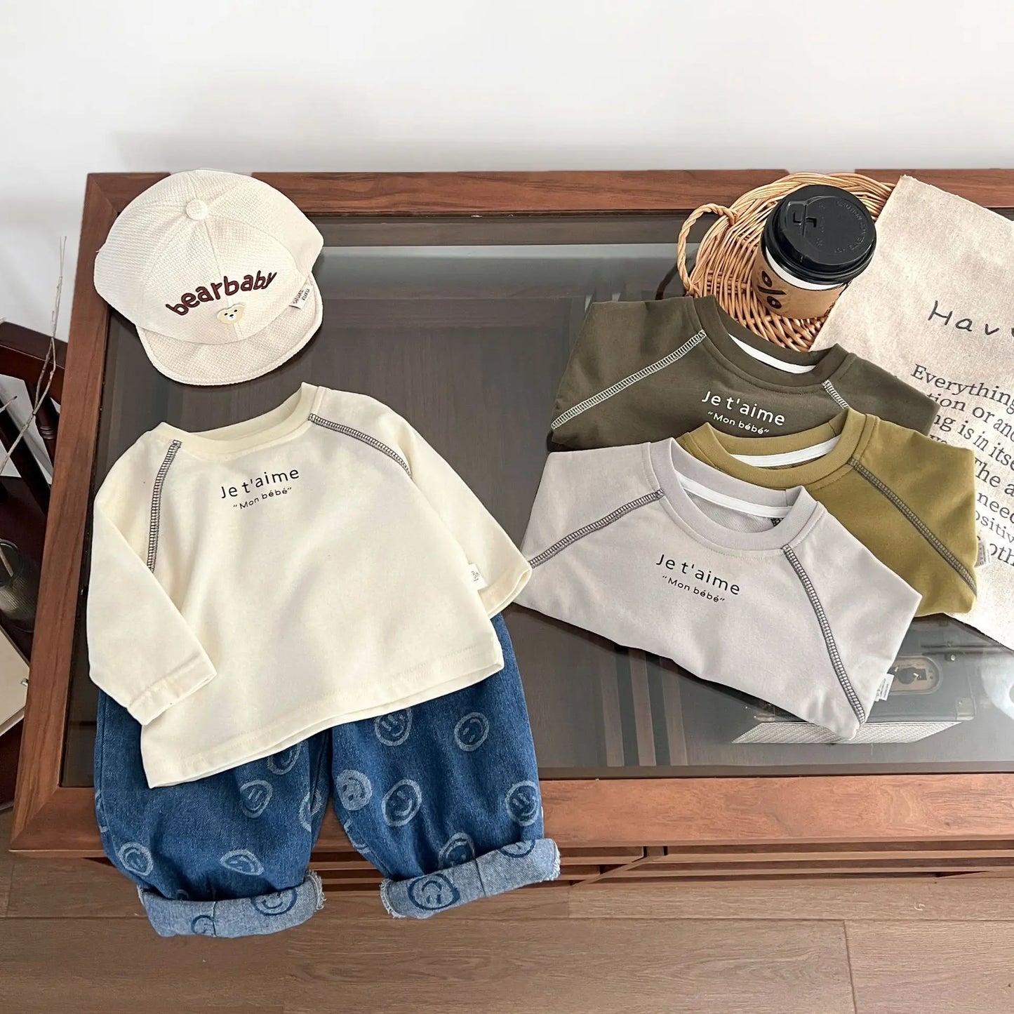 長袖Tシャツ ベビートップス レターロゴプリント長袖Tシャツ【mh0008693】