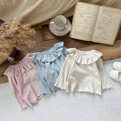 長袖Tシャツ ベビートップス ラッフルフリル襟長袖Tシャツカットソー【mh0008698】