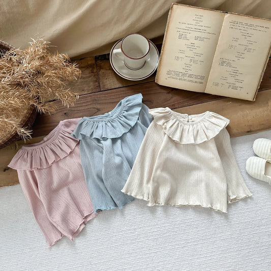 長袖Tシャツ ベビートップス ラッフルフリル襟長袖Tシャツカットソー【mh0008698】