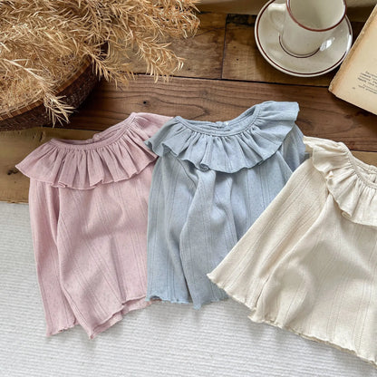 長袖Tシャツ ベビートップス ラッフルフリル襟長袖Tシャツカットソー【mh0008698】