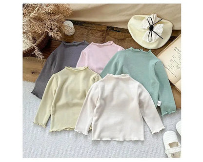 長袖Tシャツ ベビートップス フリルハイネックシンプルベーシック長袖Tシャツ【mh0008703】