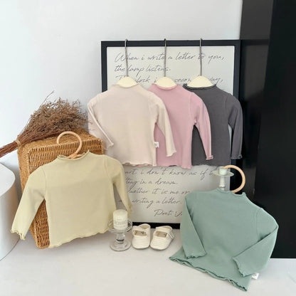 長袖Tシャツ ベビートップス フリルハイネックシンプルベーシック長袖Tシャツ【mh0008703】