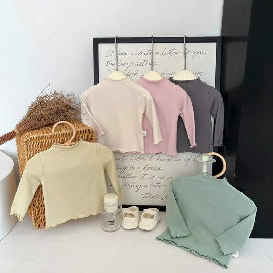 長袖Tシャツ ベビートップス フリルハイネックシンプルベーシック長袖Tシャツ【mh0008703】