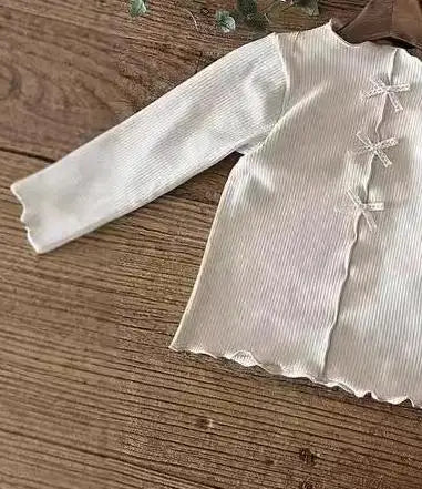 長袖Tシャツ ベビートップス センタータックリボン長袖Tシャツカットソー【mh0008713】