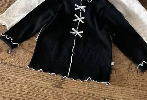 長袖Tシャツ ベビートップス センタータックリボン長袖Tシャツカットソー【mh0008713】