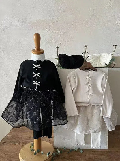 長袖Tシャツ ベビートップス センタータックリボン長袖Tシャツカットソー【mh0008713】