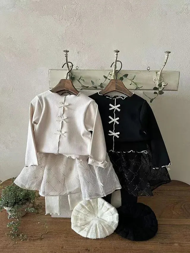 長袖Tシャツ ベビートップス センタータックリボン長袖Tシャツカットソー【mh0008713】