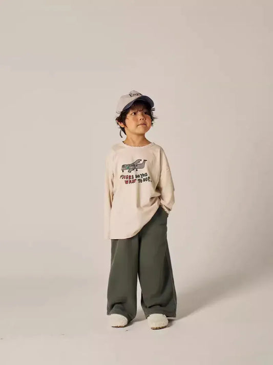 長袖Tシャツ キッズトップス 飛行機プリント長袖Tシャツ【mh0008722】