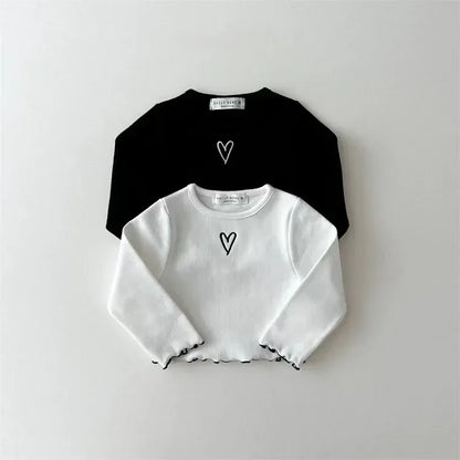 長袖Tシャツ キッズトップス ハートワンポイントフリル長袖Tシャツ【mh0008790】