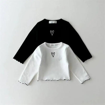 長袖Tシャツ キッズトップス ハートワンポイントフリル長袖Tシャツ【mh0008790】