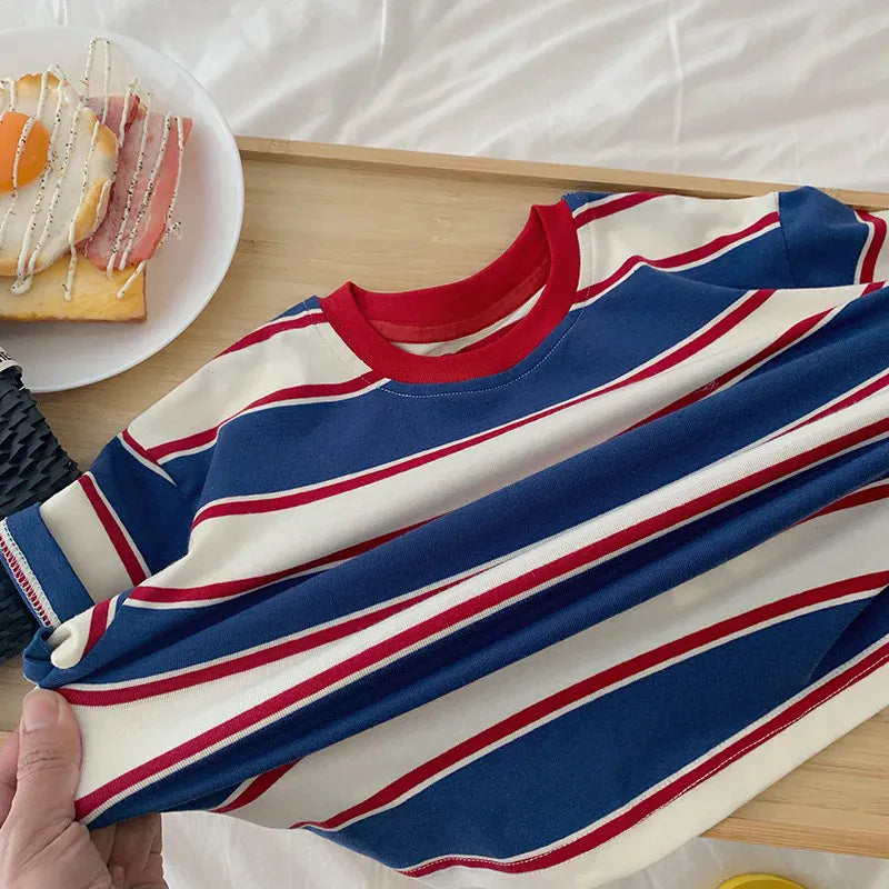 長袖Tシャツ キッズトップス 太ボーダーレトロ長袖Tシャツ【mh0008796】