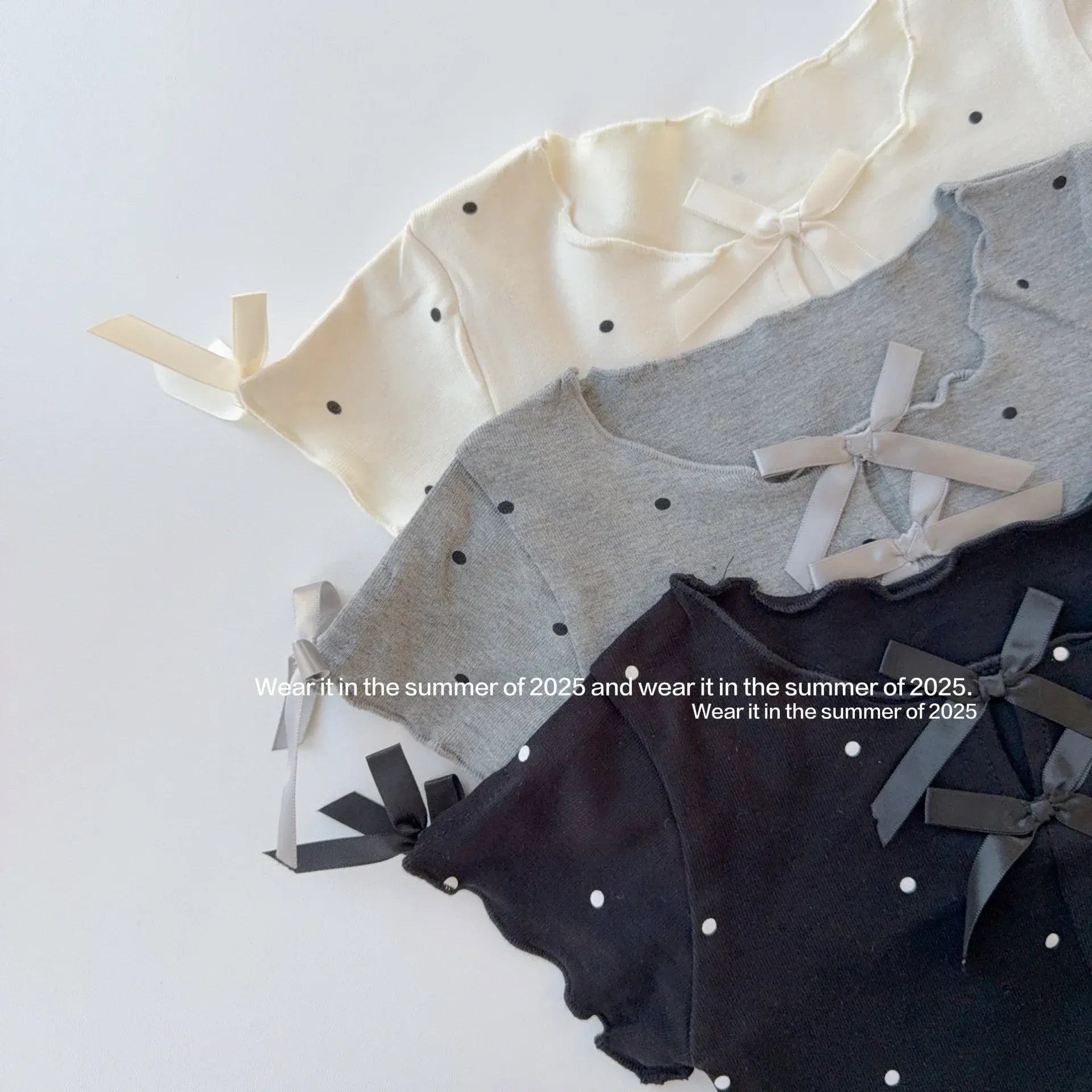 半袖Tシャツ キッズトップス 水玉ドットプリントリボン半袖カットソーTシャツ【mh0008889】