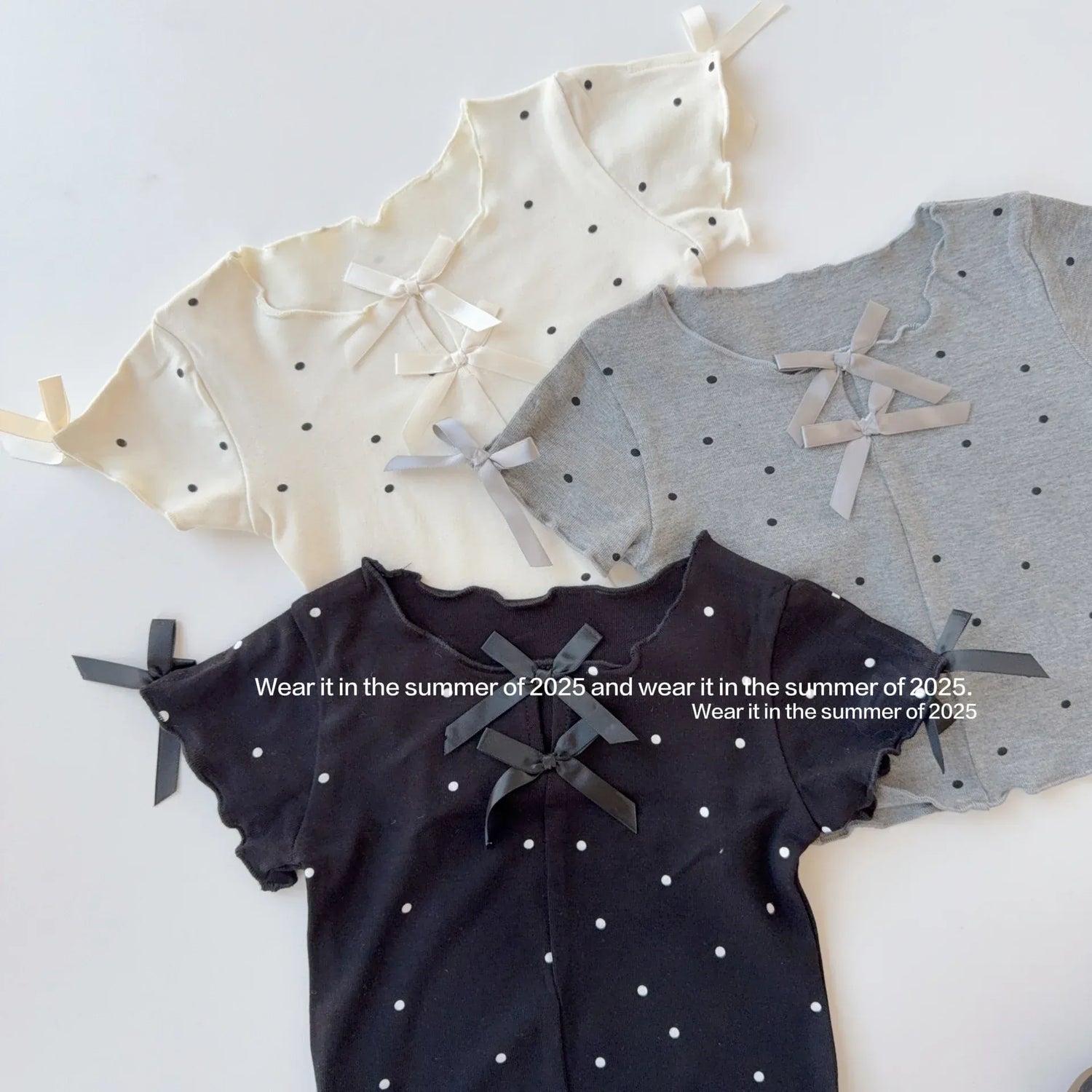 半袖Tシャツ キッズトップス 水玉ドットプリントリボン半袖カットソーTシャツ【mh0008889】