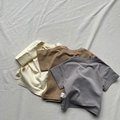 半袖Tシャツ ベビートップス シンプルスモーキーカラーサイドスリット半袖Tシャツ【mh0009166】