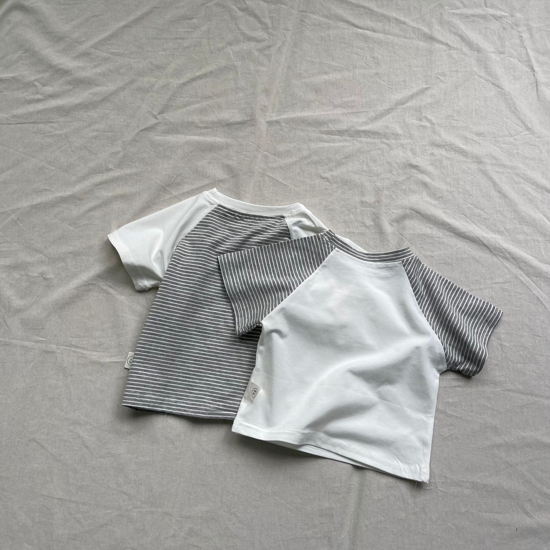 半袖Tシャツ ベビートップス ボーダーラグランパッチワーク半袖Tシャツ【mh0009178】