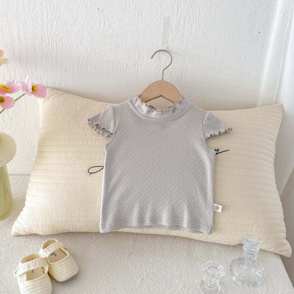 半袖Tシャツ フリルスタンドカラー半袖Tシャツ【mh0010348】