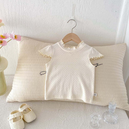 半袖Tシャツ フリルスタンドカラー半袖Tシャツ【mh0010348】