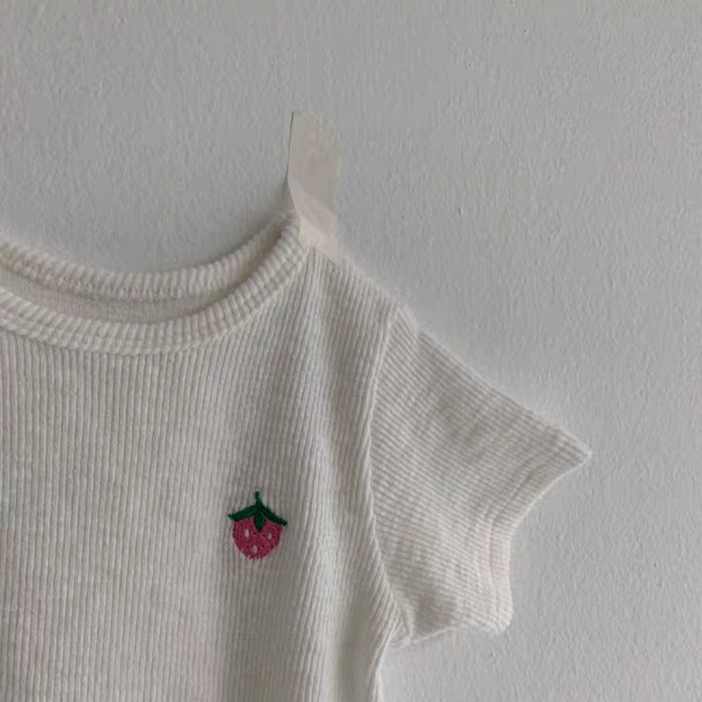 半袖Tシャツ いちご刺繍半袖カットソーTシャツ【mh0010411】