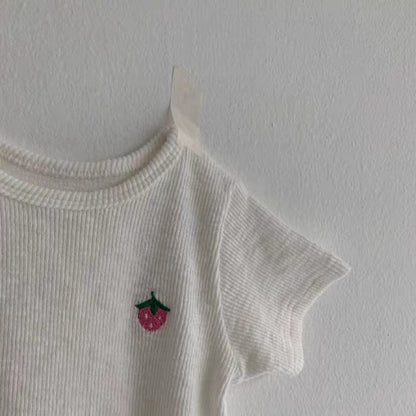 半袖Tシャツ いちご刺繍半袖カットソーTシャツ【mh0010411】